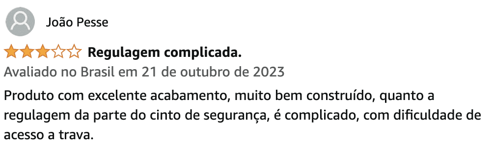 review negativo cadeirinha para auto